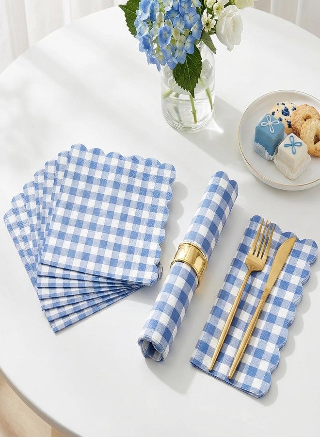 NatNarr 80 Pcs Navy Blue Gingham Paper Napkins 6.5 In Dark Blue and White Paper Napkins Disposable Scalloped Napkin for Baby & Bridal Shower, Wedding, Birthday, Picnic - Image 3